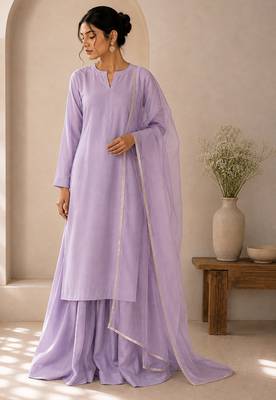 Lavender cotton plain casual kurta set with dupatta for women 1