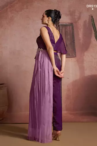 Wine organza two-piece co-ord set with cutdana & moti hand embroidery