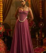 Pink georgette embroidered corset top with palazzo and artificial shell detailing