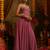Pink georgette embroidered corset top with palazzo and artificial shell detailing