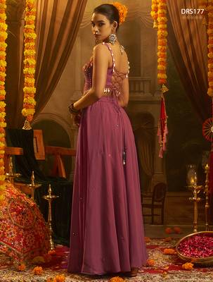 Pink georgette embroidered corset top with palazzo and artificial shell detailing 4