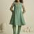 Sea green chiffon kurta set with sheer sleeves and hand embellished detailing
