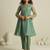 Sea green chiffon kurta set with sheer sleeves and hand embellished detailing