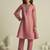 Peach pure tissue geometric hand-work round kurta set with matching bottom