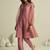 Peach pure tissue geometric hand-work round kurta set with matching bottom