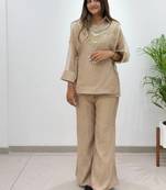 beige color hand work silk blend salwar suit 
