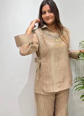 beige color hand work silk blend salwar suit  2