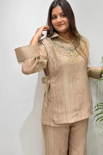 beige color hand work silk blend salwar suit 