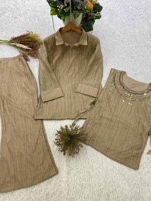 beige color hand work silk blend salwar suit  5