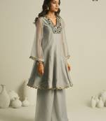 Elegant grey chiffon a-line kurta set with hand-embroidered bead and sequin detailing