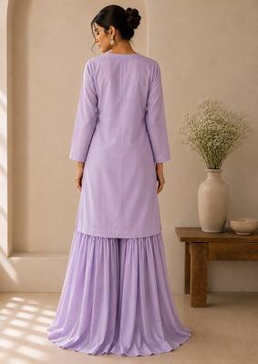 Lavender cotton plain casual kurta set with dupatta for women 2