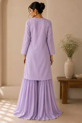 Lavender cotton plain casual kurta set with dupatta for women