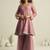 Pink pure tissue hand-work round kurta set with sequin embellished neckline & palazzo