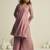 Pink pure tissue hand-work round kurta set with sequin embellished neckline & palazzo