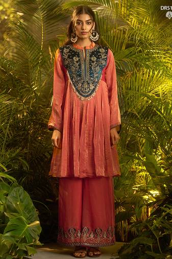 Premium fendi hand-work kurta plazoo dupatta set in elegant orange rust