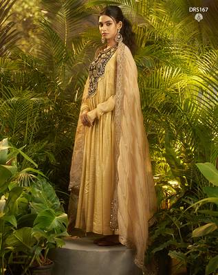 Luxury fendi anarkali gown with hand-embroidered black yoke and dupatta set 1
