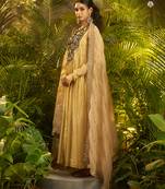 Luxury fendi anarkali gown with hand-embroidered black yoke and dupatta set