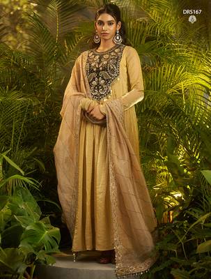 Luxury fendi anarkali gown with hand-embroidered black yoke and dupatta set 3