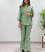 sea green color hand work silk blend salwar suit 