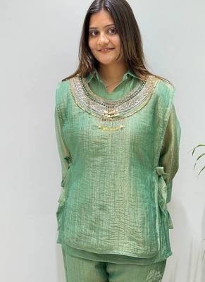 sea green color hand work silk blend salwar suit  2
