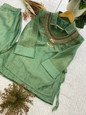 sea green color hand work silk blend salwar suit  3