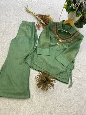 sea green color hand work silk blend salwar suit  4