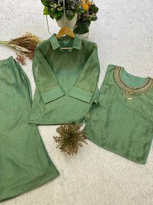 sea green color hand work silk blend salwar suit  5