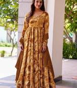 Mustard rayon digital print anarkali gown with dupatta set