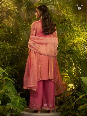 Designer pink fendi silk suit with hand cut-dana embroidery and dupatta 4