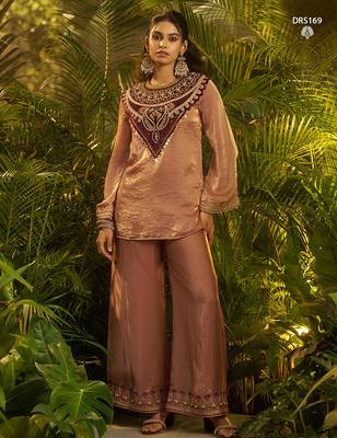 Premium brown fendi kurta set with heavy maroon hand-embroidered velvet yoke 1