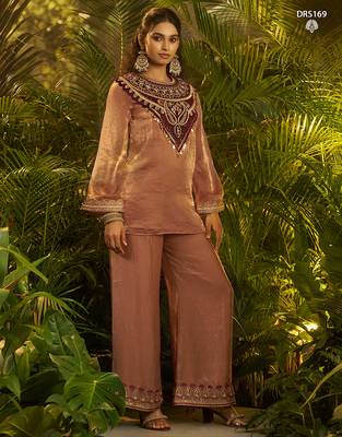 Premium brown fendi kurta set with heavy maroon hand-embroidered velvet yoke 2