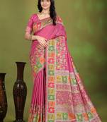 Premium light pink row pashmina silk blend party wear saree with blouse