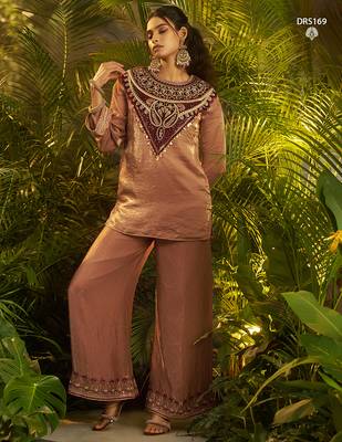 Premium brown fendi kurta set with heavy maroon hand-embroidered velvet yoke 3