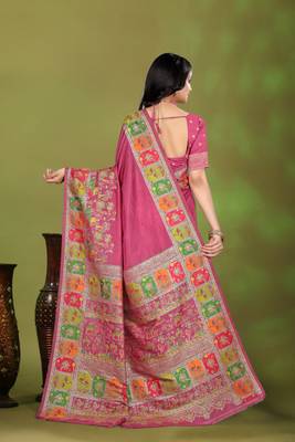 Premium light pink row pashmina silk blend party wear saree with blouse 2