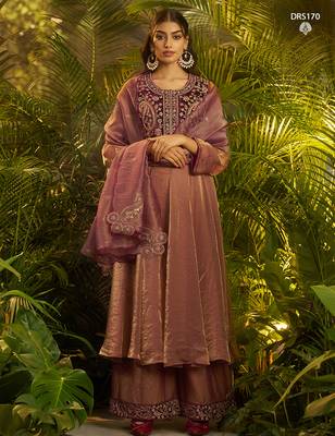 Premium purple shade fendi hand-work kurta plazoo dupatta festive set 1