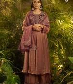Premium purple shade fendi hand-work kurta plazoo dupatta festive set