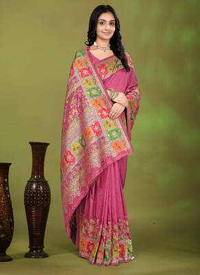 Premium light pink row pashmina silk blend party wear saree with blouse 5