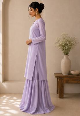 Lavender cotton plain casual kurta set with dupatta for women 3