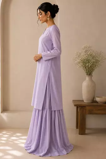 Lavender cotton plain casual kurta set with dupatta for women
