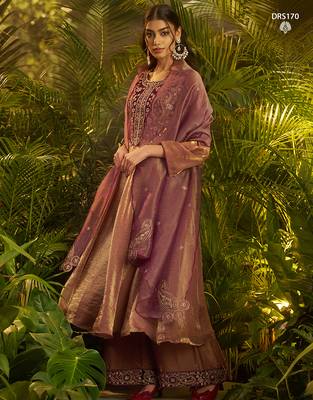Premium purple shade fendi hand-work kurta plazoo dupatta festive set 3