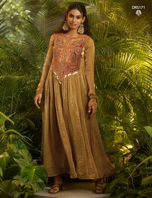 Olive green handworked designer gown with heavy embroidery 1