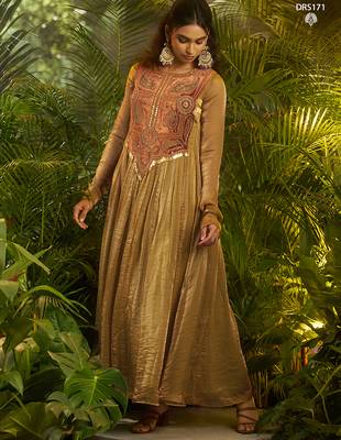 Olive green handworked designer gown with heavy embroidery 2