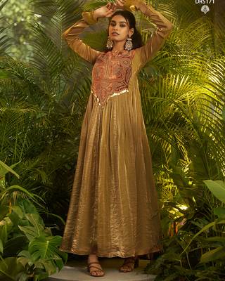 Olive green handworked designer gown with heavy embroidery 3