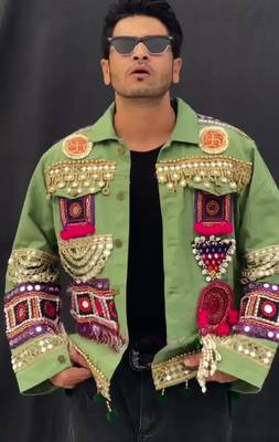 Navratri green pure denim jacket with kutchi mirror work 1
