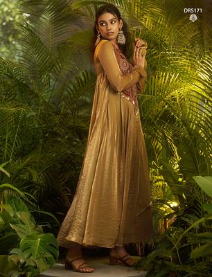 Olive green handworked designer gown with heavy embroidery 4
