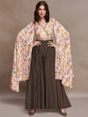 Women   s floral printed cape sleeve jumpsuit with wide leg palazzo fit 1