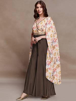 Women   s floral printed cape sleeve jumpsuit with wide leg palazzo fit 2