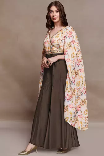 Women’s floral printed cape sleeve jumpsuit with wide leg palazzo fit