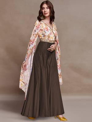 Women   s floral printed cape sleeve jumpsuit with wide leg palazzo fit 3