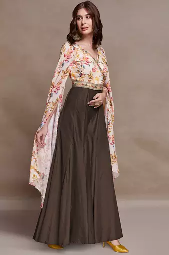 Women’s floral printed cape sleeve jumpsuit with wide leg palazzo fit